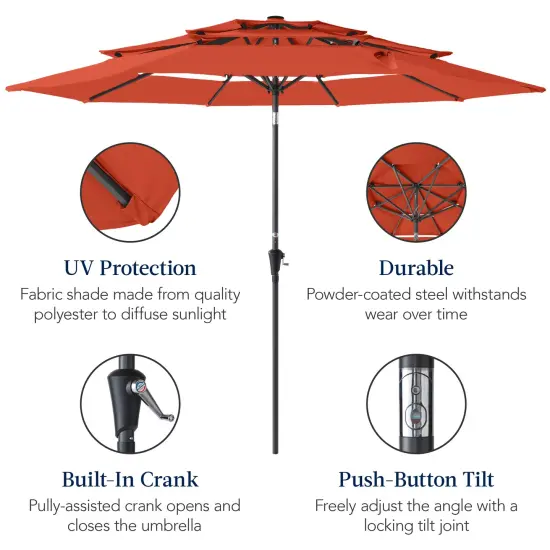Best Choice Products 10ft 3-Tier Patio Umbrella, Market Sun Shade w/ Tilt Adjustment, Easy Crank Rust {6}