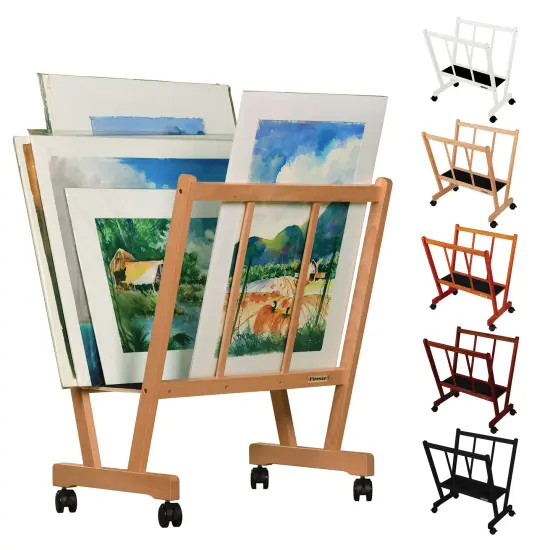 Creative Mark Firenze Wood Large Print Rack with Castors - Perfect for Display of Canvas, Art, Prints, Panels, Posters, Art Gallery Shows, Storage Rack {2}