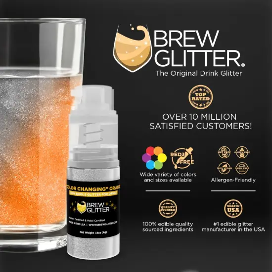 Brew Glitter - Orange Color Changing Edible Drink Glitter (4g, Mini Spray Pump) for Beer, Cocktails and Beverages {2}