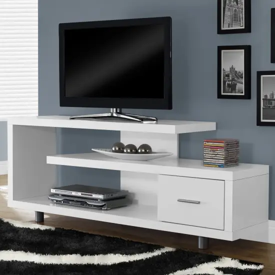 White Modern TV Stand for 60-Inch Flat Screen TV with Storage Drawer {2}