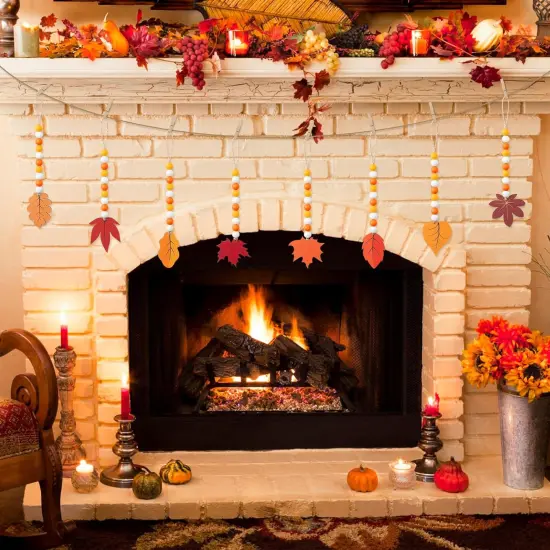 Fall Wood Bead Garland - 8pcs Maple Leaf {5}