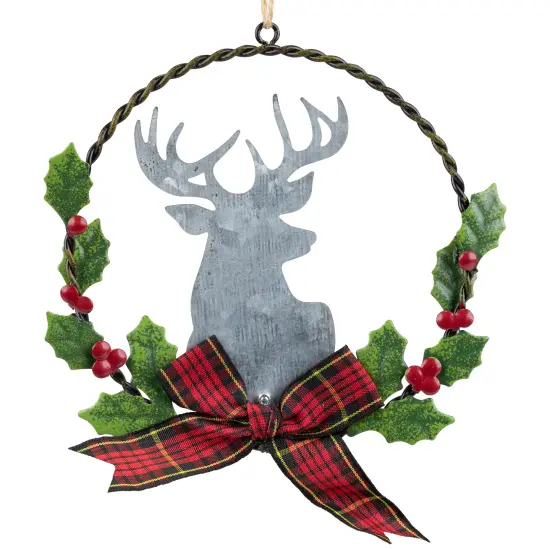 Northlight Moose with Plaid Bow Christmas Wreath Ornament - 5.5" Green {4}