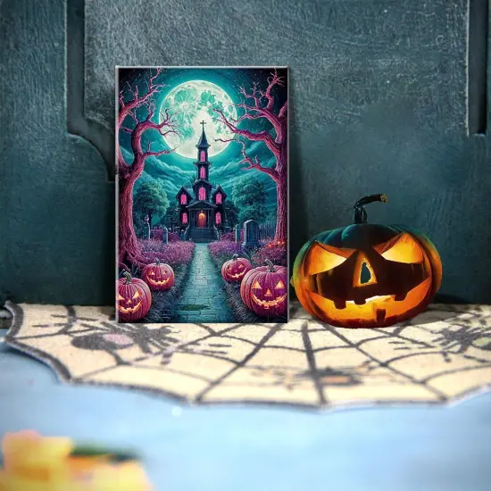 Halloween Paint by Numbers Kit - 8x12 Inch (Moon Castle Pumpkin) {4}