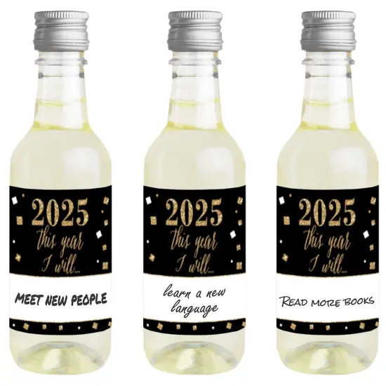 Big Dot of Happiness New Year's Eve - Gold - Mini Wine & Champagne Bottle Label Stickers - 2025 New Years Eve Resolution Party Favor Gift ​- Set of 16 {1}