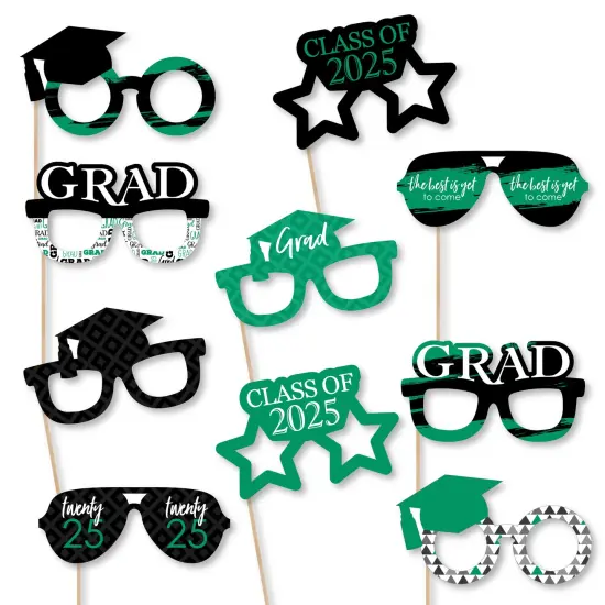 Big Dot of Happiness 2025 Green Graduation Glasses - Paper Card Stock Party Photo Booth Props Kit - 10 Count {1}