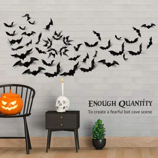 60 Pieces Halloween 3D Bats Decoration, 4 Sizes Realistic PVC Scary Bats Window Decal Wall Stickers for DIY Home Bathroom Indoor Hallowmas Decoration Party Supplies {4}
