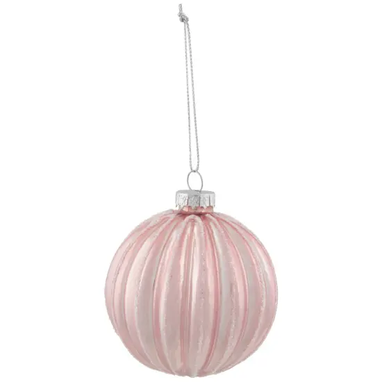 Northlight Shiny Glittered Geometric Glass Ball Christmas Ornaments - 3" (80mm) - Pink- 4ct {5}