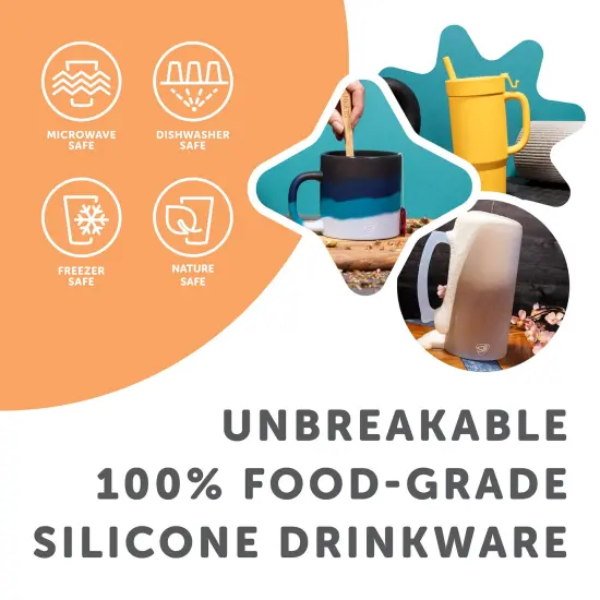 Silipint: Stemless Wine Glasses 12oz: 2 Pack - Marigold - Silicone Unbreakable Cups, Hot & Cold Drinks, Dishwasher-Microwave-Freezer-Oven Safe {6}