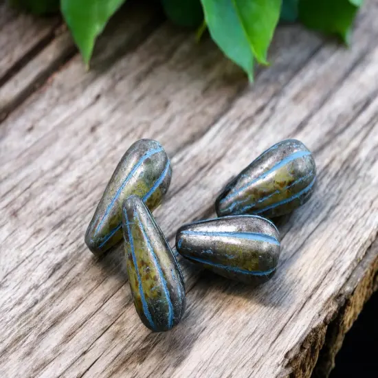 *6* 22x11mm Turquoise Washed Bottle Green Picasso Melon Drop Beads {3}