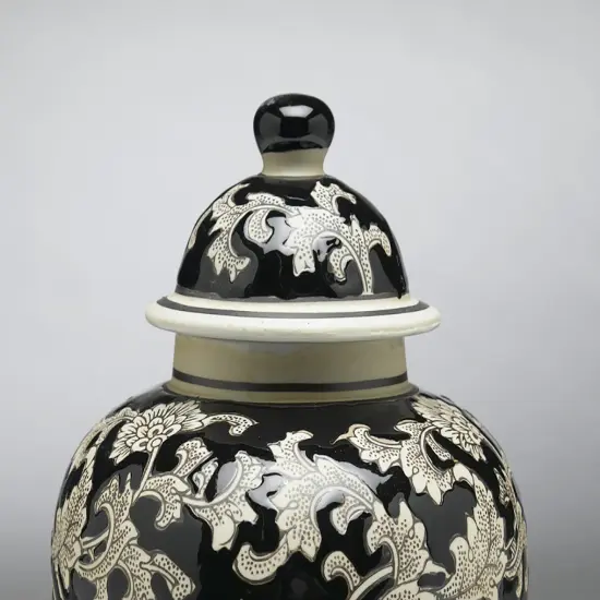 AA Importing 59727 Black And Cream Floral 10 Inch Ginger Jar {4}