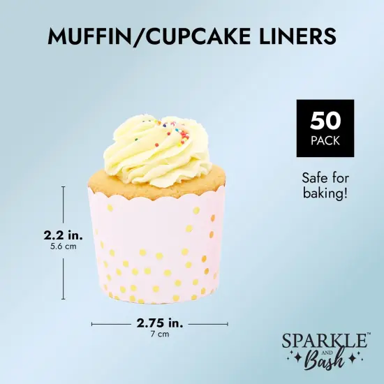 50 Pack Pink and Gold Cupcake Wrappers, Paper Baking Cups, Muffin Liners for Baby Shower, Birthday Party (2.2 In) {4}