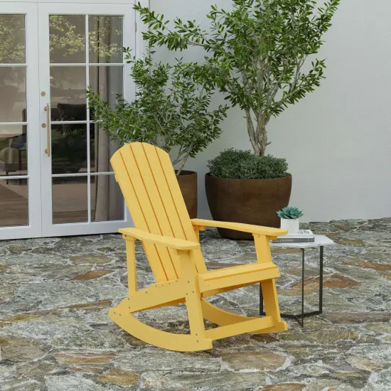 Merrick Lane Atlantic All-Weather Polyresin Adirondack Rocking Chair with Vertical Slats Yellow {1}