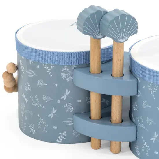 Label Label: Wooden Bongos - Blue - Musical Instrument Toy, 2 Shell-Shaped Drum Sticks, Carry Handles, Develops Creativity, Toddler & Kids Ages 2+ {4}