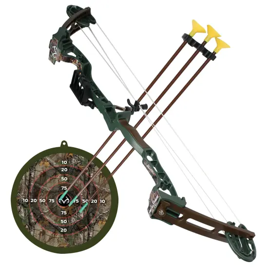 RealTree: Toy Compound Bow Set - 30" - Green-Brown-Camo - 3ct Suction-Tipped Arrows, Target, Ergonomic Grip, Shoots Up to 40ft, Archery, Kids Ages 8+ {1}