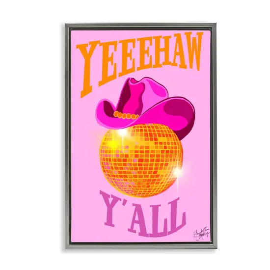 Stupell Industries Yeehaw Y'all Disco Cowboy Framed Floater Canvas Wall Art Design by Elizabeth Medley {1}