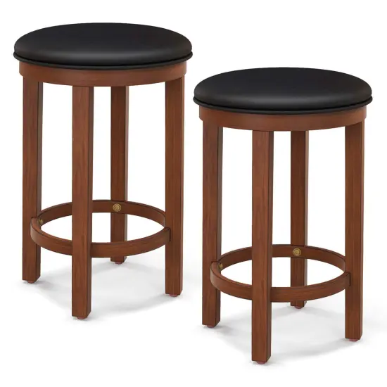 Costway Bar Stools Set of 2 Counter Height Stools with Round Seat & Footrest for Kitchen Black/Grey {7}
