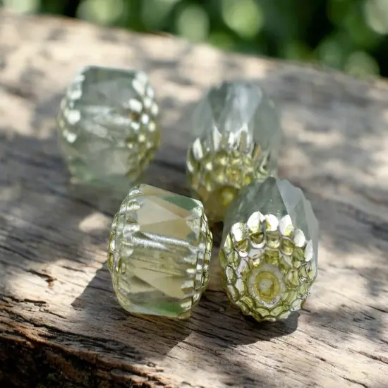 *12* 10mm Silver Washed Celadon Green Fire Polished Cathedral Beads {6}