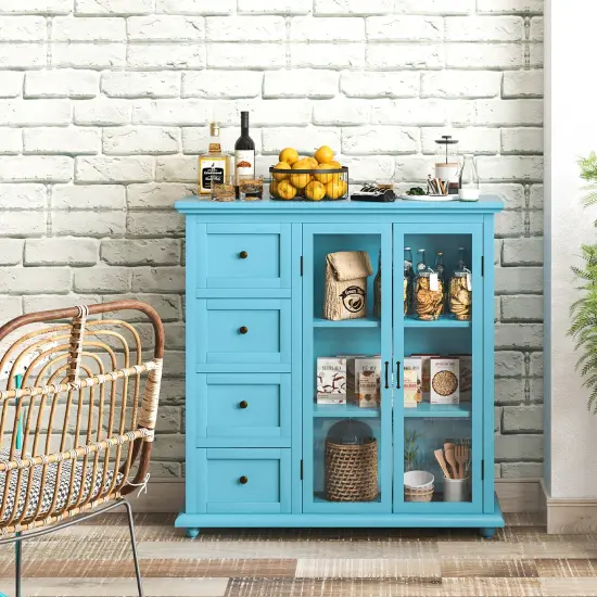 Costway Buffet Sideboard Table Kitchen Storage Cabinet with Drawers & Doors Blue/White/Green {8}