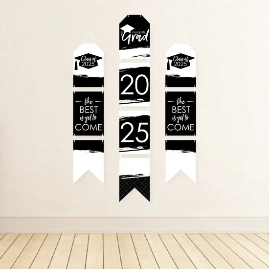 Big Dot of Happiness Black and White Grad - Best is Yet to Come - Hanging Vertical Paper Door Banners - 2025 Party Wall Decor Kit- Indoor Door Decor {4}