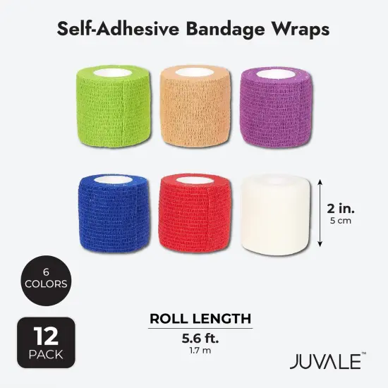 12 Rolls Self Adherent Stretch Bandage Wrap 2 Inch x 6 Yards, Adherent Cohesive Vet Tape for First Aid, Wrist and Ankle Swelling, Animals, Pets, Sports (6 Colors) {3}