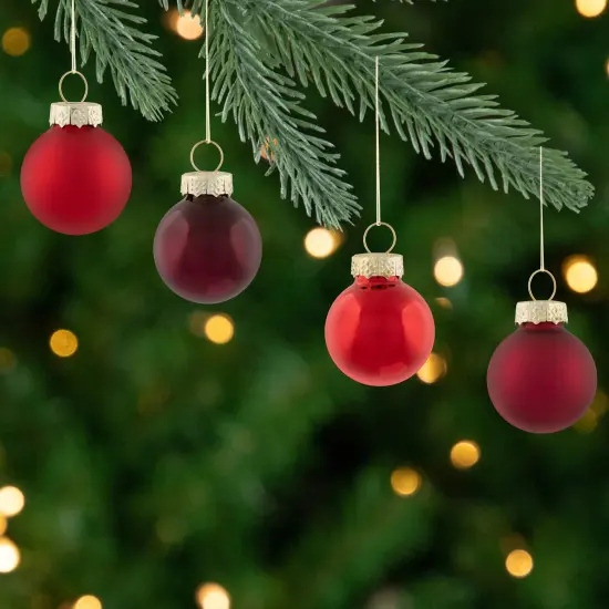 Northlight 2-Finish Mini Christmas Glass Ball Ornaments - 1" (25mm) - Red and Burgundy - 28ct {4}