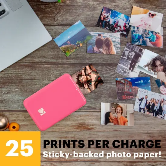 Kodak Step Mobile Instant Photo Printer 2x3" & Zink Photo Paper (75 Sheets) Bundle Pink {5}