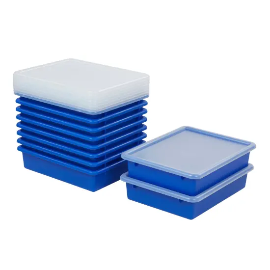Letter Size Tray with Lid, Storage Bin, 10-Piece Blue {1}