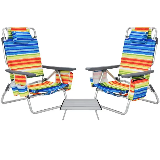 Costway 2-Pack Folding Backpack Beach Chair Table Set 5-Position Outdoor Reclining Chair Blue/Navy/Pink/Pattern/Flower/Yellow {9}