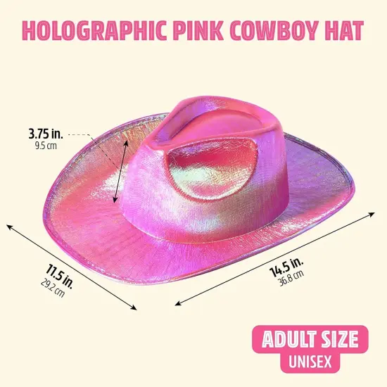 Pink Cowboy Hat - Sparkly Metallic Cowgirl Hat for Costume, Dress Up Birthday, Bachelorette Party Accessories (Adult Size, Hot Pink) {7}