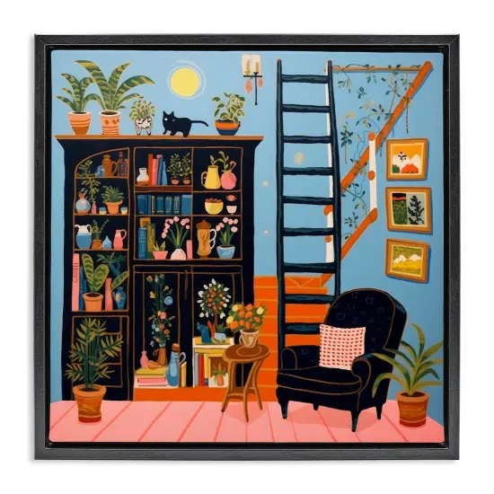 Stupell Industries Eclectic Fun Bookshelf Framed Floater Canvas Wall Art Design by Lazar Studio {1}