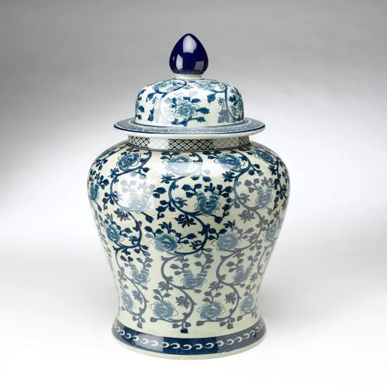 AA Importing 59707 24 Inch Antiqued Pale Green And Blue Jar With Lid {1}