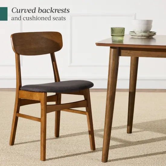 Best Choice Products 7-Piece Mid-Century Modern Upholstered Dining Set, Wooden Table w/ 6 Chairs Walnut/Charcoal {3}