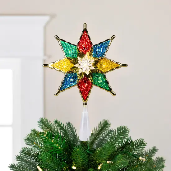 Northlight 8" Pre-Lit Red and Green Crystal 8-Point Star Christmas Tree Topper - Clear Lights {1}