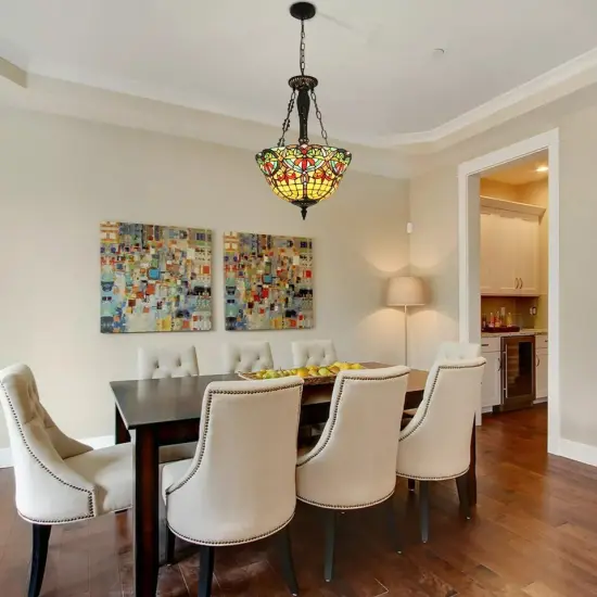 Ceiling Light Stained Glass Pendant Lamp Tiffany Chandelier Flush Mount Fixture {4}
