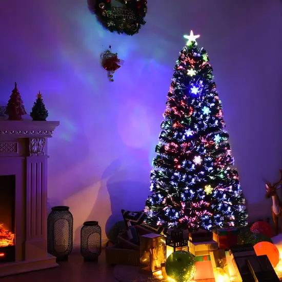Costway 3/4/5/6 FT Pre-Lit Fiber Optic Artificial Christmas Tree with Multicolor Led Lights {2}