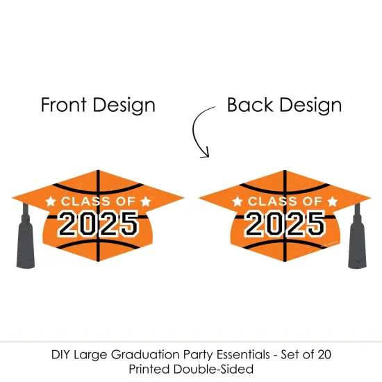 Big Dot of Happiness Grad Basketball - Grad Cap Decorations DIY 2025 Graduation Large Party Essentials - Set of 20 {6}