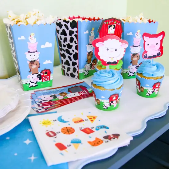 Big Dot of Happiness Farm Animals - Dessert Cupcake Toppers - Barnyard Baby Shower or Birthday Party Clear Treat Picks - Set of 24 {4}