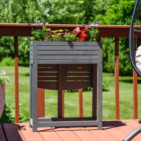 Acacia Wood Folding Table with Planter Box - 30.5" H - Gray {4}