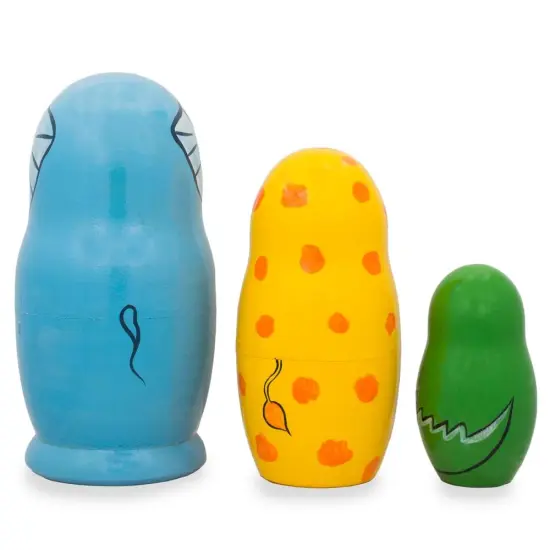 Set of 3 Elephant, Giraffe, and Alligator Wooden Nesting Dolls 4.25 Inches {3}