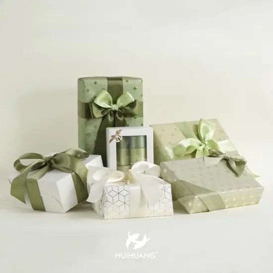 6 Rolls Sage Green Ribbon 1-1/2 inch Light Sage/Dusty Sage/Moss Green/Antique White Satin Ribbon Set for Flower Bouquet, Gift Wrapping, Hair Bows, Crafts, Eternal Flowers- {4}