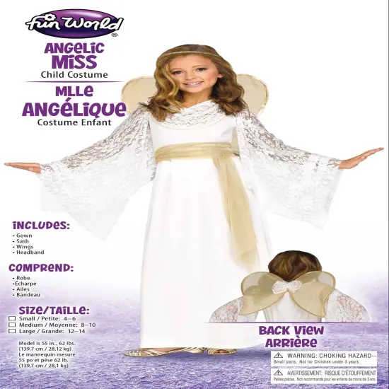 Angel Maiden Girls Halloween Fancy-Dress Costume for Child Medium 8-10 {3}