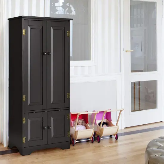 Costway Accent Storage Cabinet Adjustable Shelves Antique 2 Door Floor Cabinet Black {4}