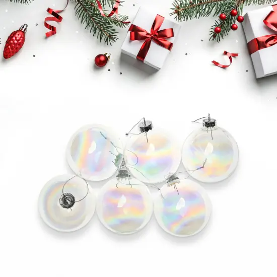 Northlight 6ct Clear and Silver Iridescent Glass Ball Christmas Ornament Set 3.25" (80mm) {4}