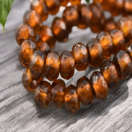 *25* 5x8mm Copper Lined Azafran Faceted Large Hole Rondelle Roller Beads {3}