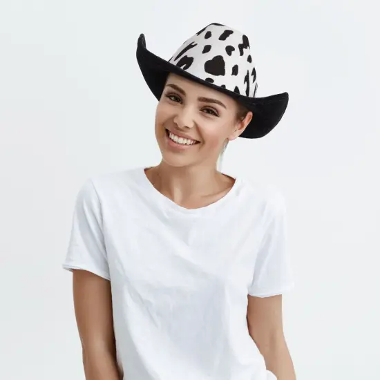 Cow Print Cowboy Hat for Men, Women, Western Cowgirl Hat for Halloween Costume, Birthday Party (Unisex, Adult Size, Black) {2}