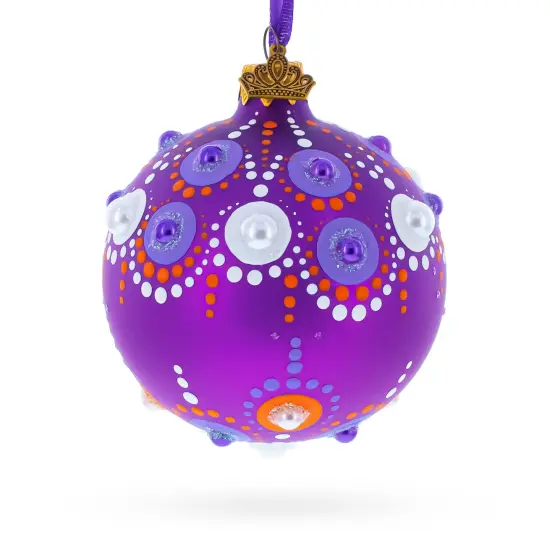 Purple Majesty with Silver Accents Geometric Glass Ball Christmas Ornament 3.25 Inches {3}