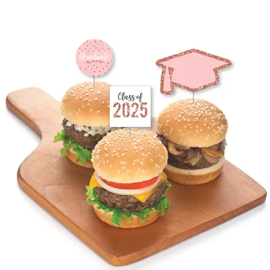 Big Dot of Happiness Rose Gold Grad - Dessert Cupcake Toppers - 2025 Graduation Party Clear Treat Picks - Set of 24 {4}