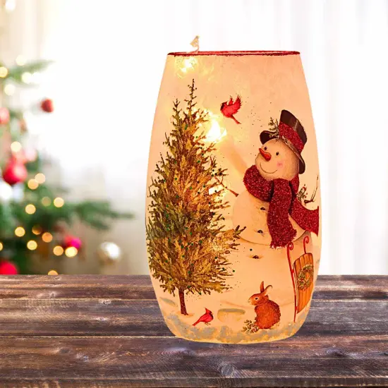 Stony Creek 5.25 In Delightful Snowman Pre-Lit Small Vase Christmas Lighted Glass Accent , Christmas Decor Cardinal Sled Bunny Tree Multicolored {4}