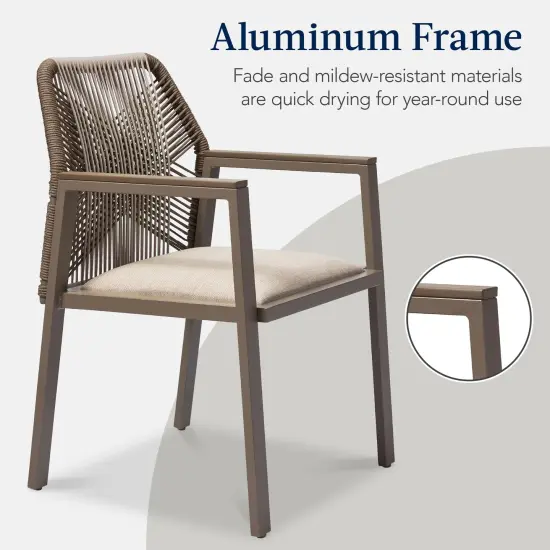 Best Choice Products Set of 2 Indoor/Outdoor Aluminum Woven Rope Dining Chairs w/ Armrests Taupe/Sandstorm {6}