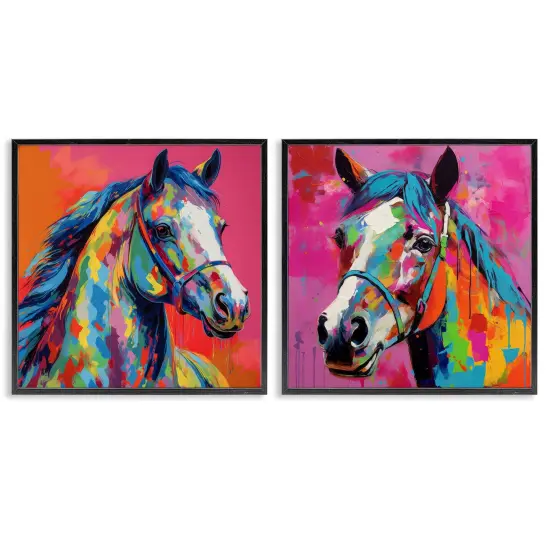 Stupell Industries Bright Neon Horse Portrait2 pc Framed Giclee Wall Art Set Design by Irena Orlov {1}